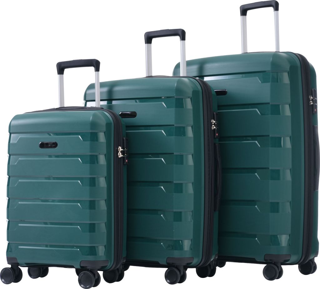 Koffer 3-teiliger Koffer trolley handgepäck reisekoffer mit 4 Rollen, Grün