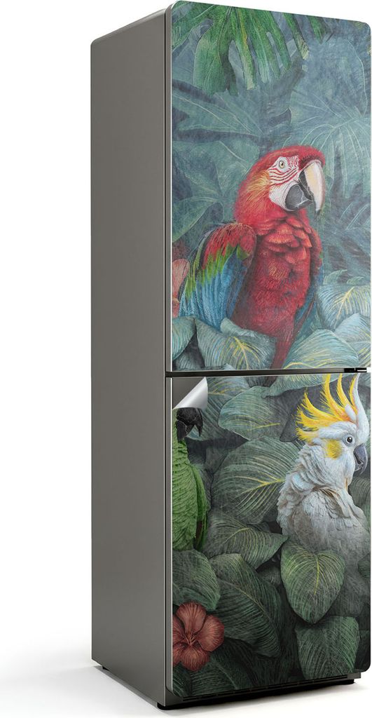 Tropische Vögel im Dschungel – Kühlschrank Aufkleber – Klebefolie Kühlschrank – Kühlschrank Dekor – Kühlschrankfolie selbstklebend –...