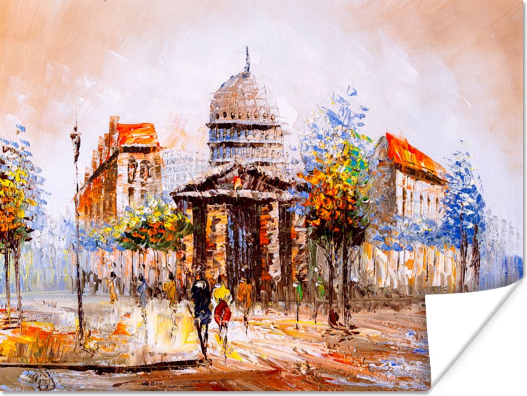 MuchoWow Poster Gemälde - Stadt - Öl 40x30 cm - Plakate für die Wände - Poster Wohnzimmer