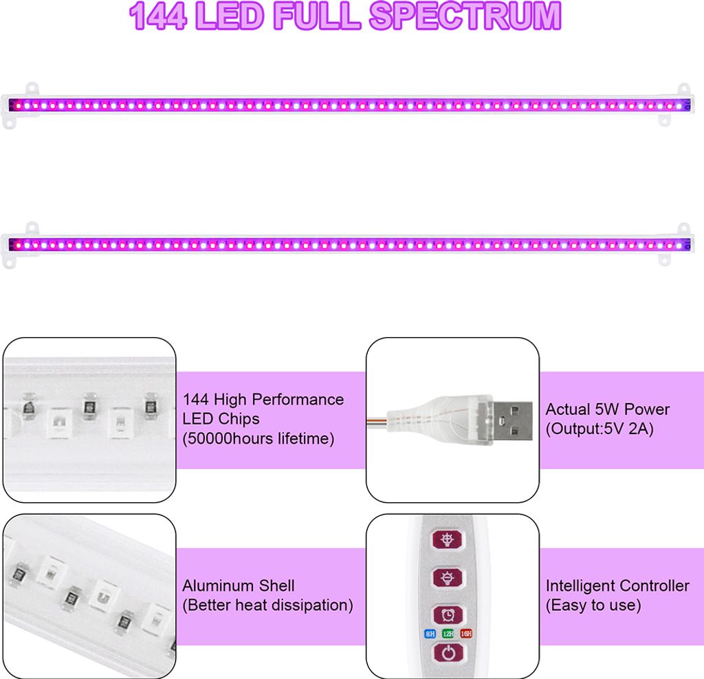 144 LED Pflanzenlampe Vollspektrum Dimmbar Pflanzenlicht Produktbild 3
