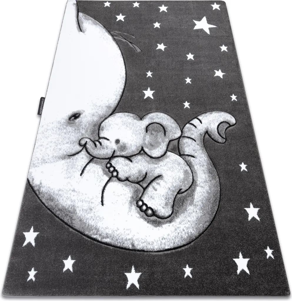 Tapis de jeu pour enfant gris motif éléphant et étoiles 160x220