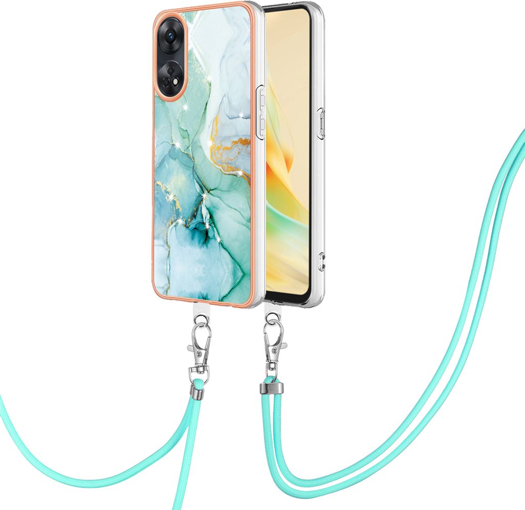 Handykette Hülle für OPPO Reno8 T 4G Muster TPU Schutzhülle mit verstellbarem Tragegurt Grün