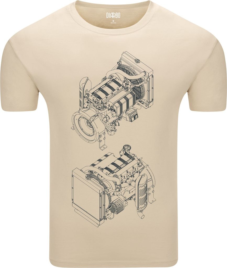 Diarbo Herren T-Shirt mit Blaupausen Druck Dieselmotor Beige Gr.XL