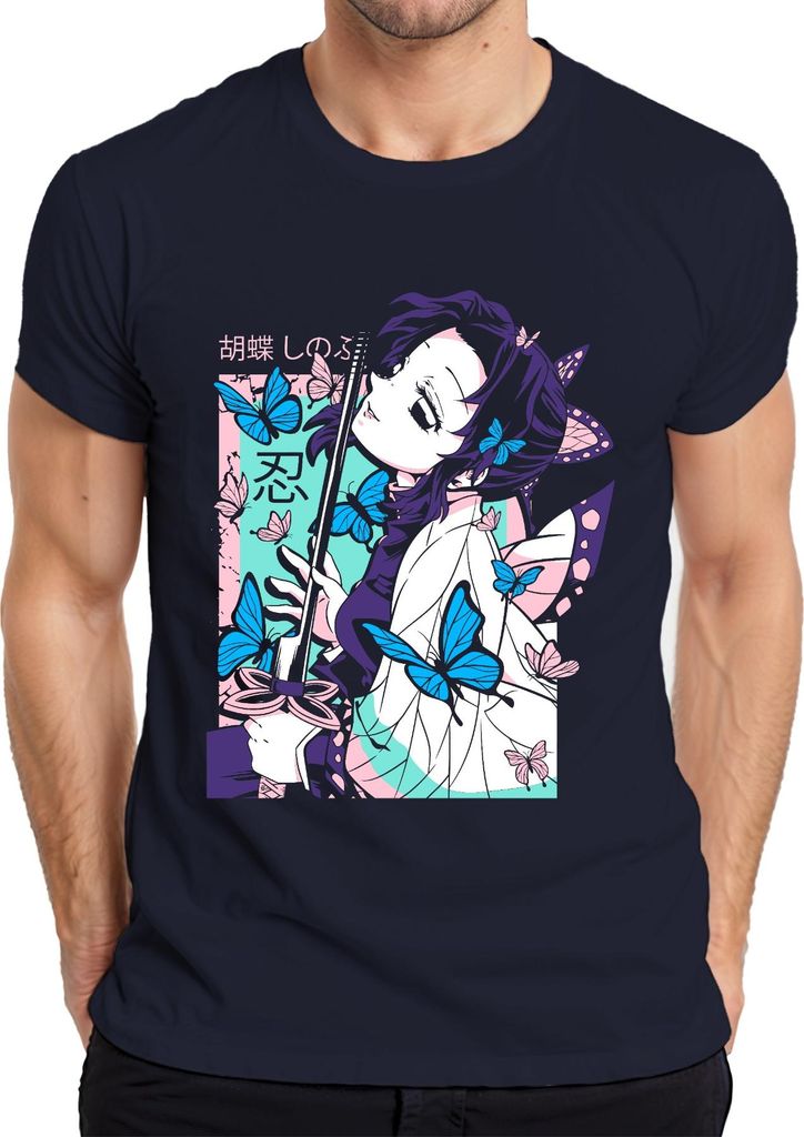 胡蝶しのぶ Schmetterling Anime Katana Kawaii Geschenk Herren T-Shirt, Navy, XXL