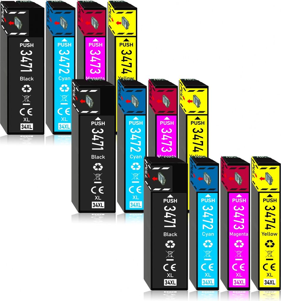 12er Pack Druckerpatronen 34 34XL kompatibel mit Epson WF-3725