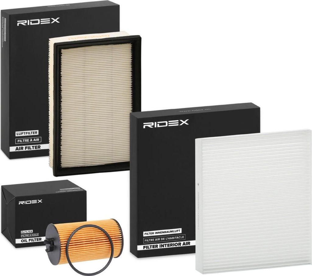 RIDEX Filterset Inspektionspaket Filtersatz für VW POLO (9N) Polo Schrägheck (6R1, 6C1) für OPEL Mokka / Mokka X (J13) ASTRA J Corsa E Schrägheck