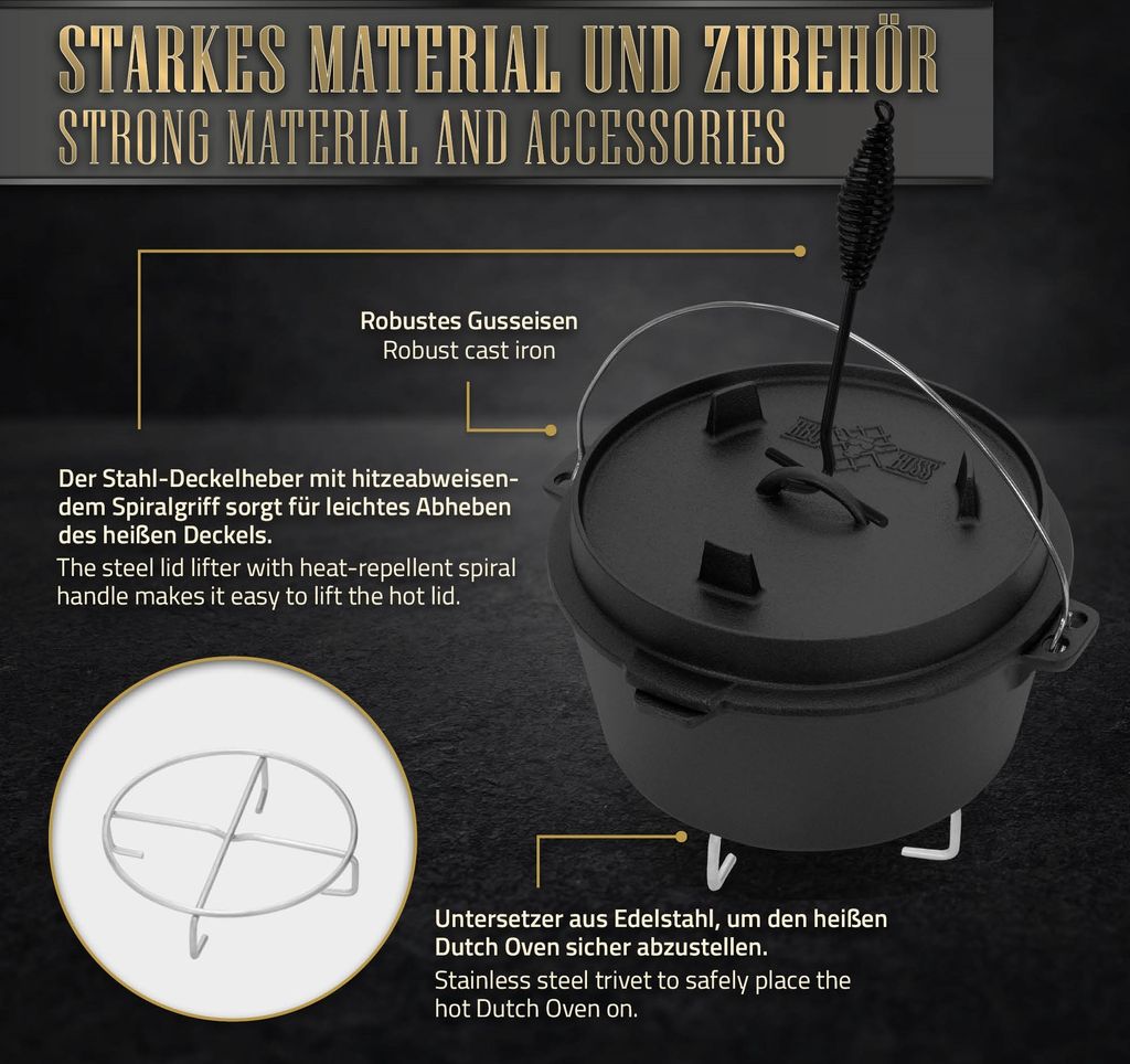 BBQ#BOSS Dutch Oven Set BBQ, 9 Liter, Schwarz, Produktbild 6