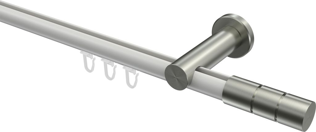 Interdeco Innenlaufstange / Gardinenstange mit Innenlauf Weiß / Edelstahl-Optik, Typ Platon Elanto (Rillenzylinder), 20 mm Ø 1-läufig, 480 cm