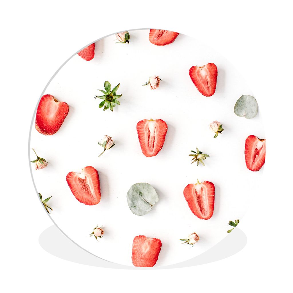 MuchoWow Rundes Wandbild - Runde Bilder Sommer - Erdbeeren - Eiswürfel Ø 90 cm Kreis Wanddekoration Kunststoff - Wandkreis - Wandschmuck - Wand...
