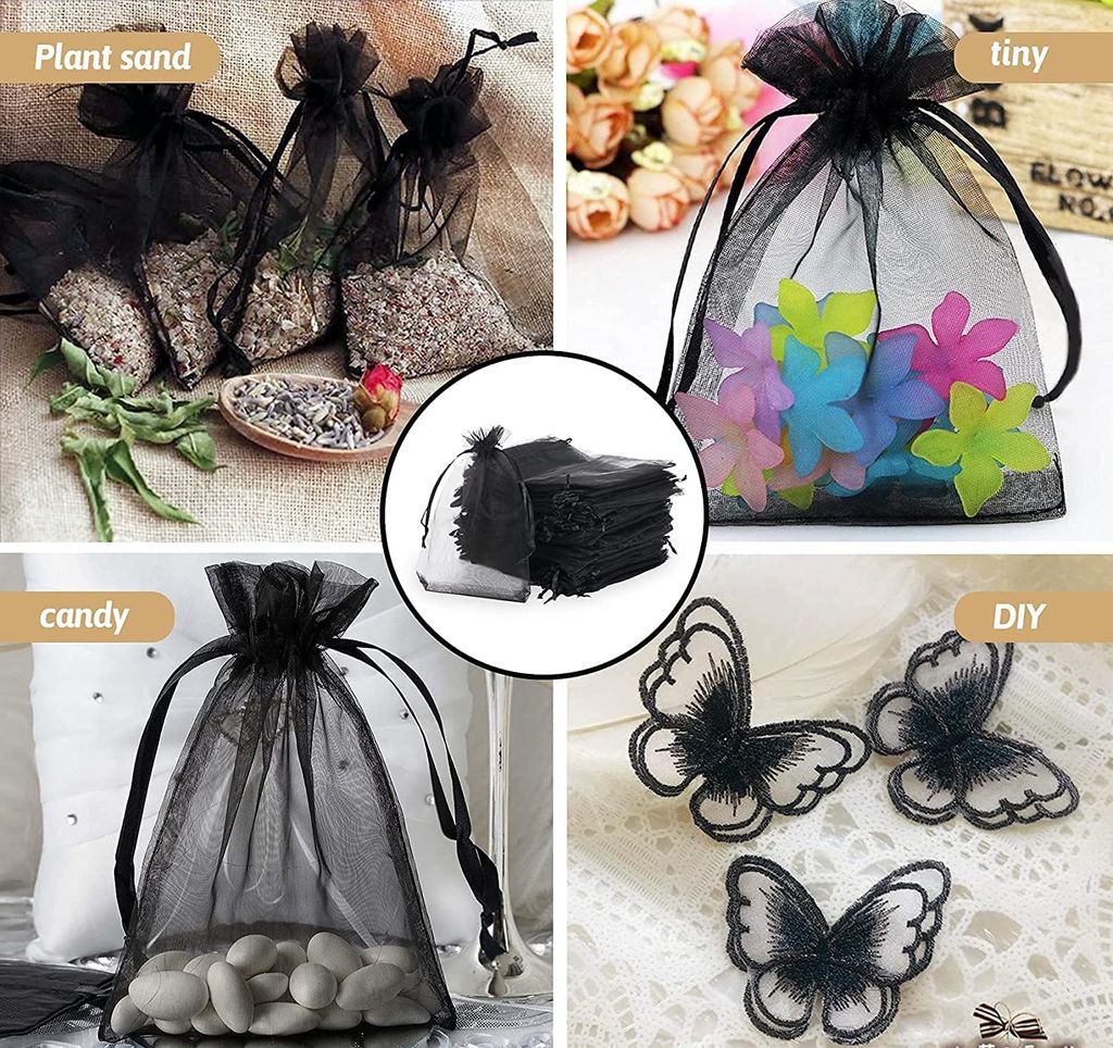 Organzabeutel 120 Stück,Organzasäckchen Schwarz 10 x 15 cm Produktbild 6