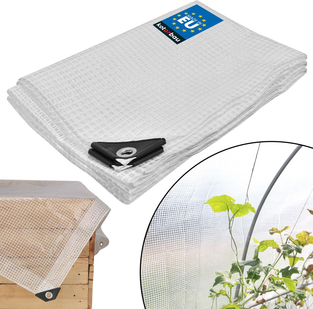 KOTARBAU Plane mit Ösen 120 g/m2 Transparent 2x4 m Abdeckplane Gewächshaus Folie Wasserdicht Durchsichtig Universal Gitterfolie