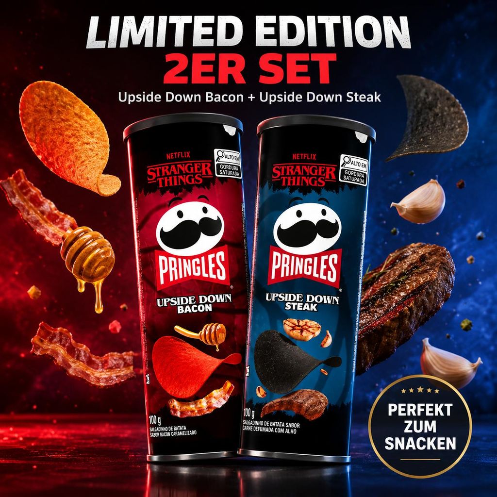 Pringles Upside Down Chips 2er-Set Bacon & Steak 2 x 100 g Produktbild  KI-generiertes Bild