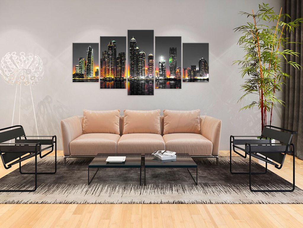 Akustikbild City Stadt 200x100 cm Bilder Akustikschaum Hochleistungsschallabsorber Schallschutz Leinwand 5 tlg Wandbild Raumakustik Schalldämmung ...