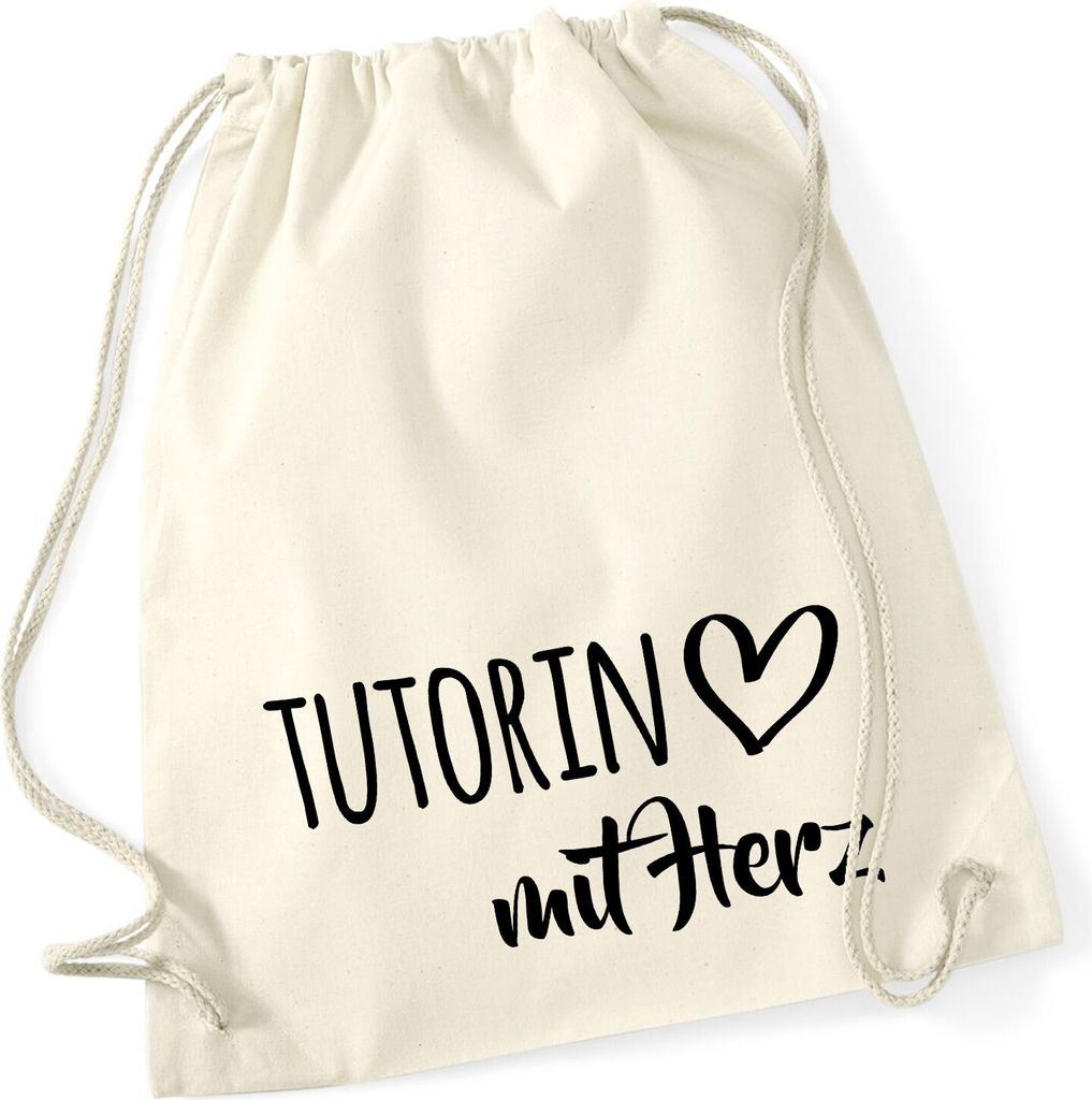 Huuraa Turnbeutel Tutorin mit Herz 12 Liter Natural Baumwolle Rucksack Geschenkidee