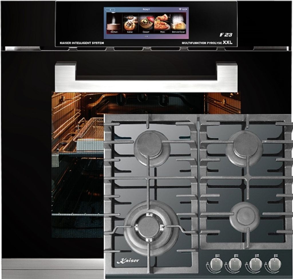 Kaiser EH 6344 Air fryer Pyrolyse Einbaubackofen 79 L+ KCG 6383 Modernes Autarkes Gas auf Glas Gaskochfeld 60 cm