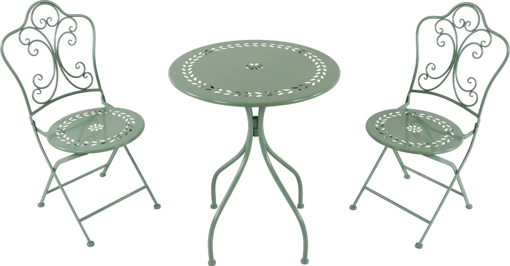 Ensemble Bistro Romantique Vert Pastel en Métal avec Motif Travaillé