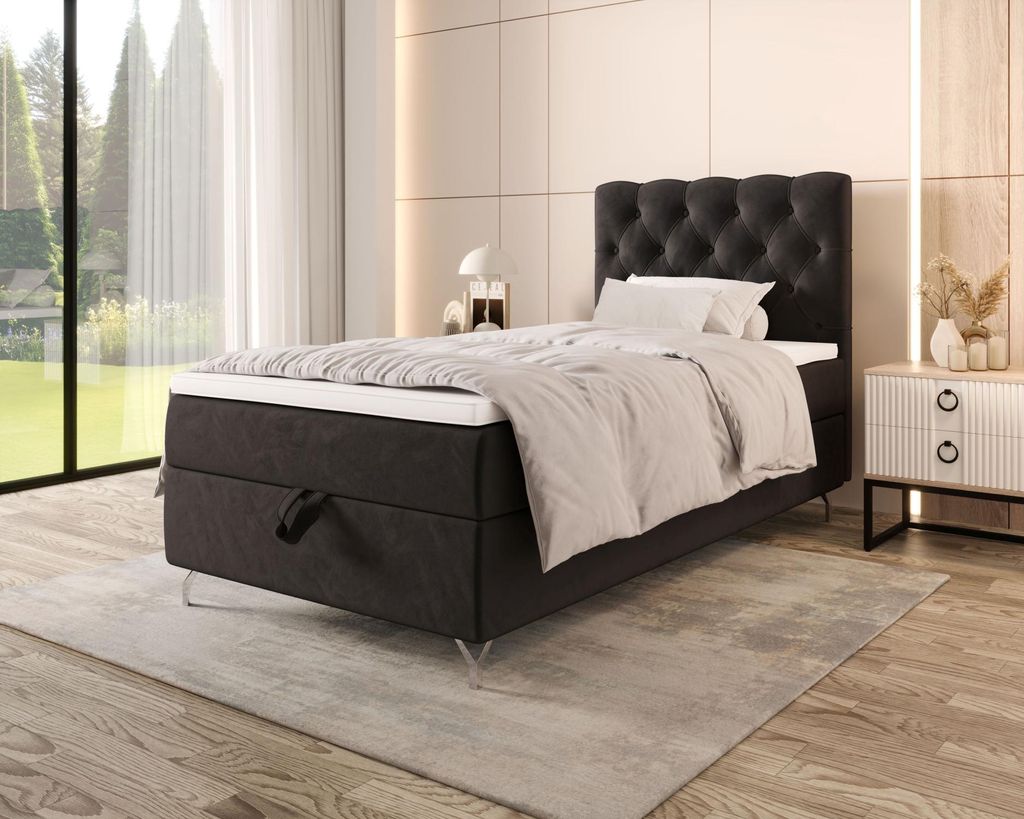 Gepolstertes Boxspringbett 90x200 ADRIA 2 - Dunkelgrau