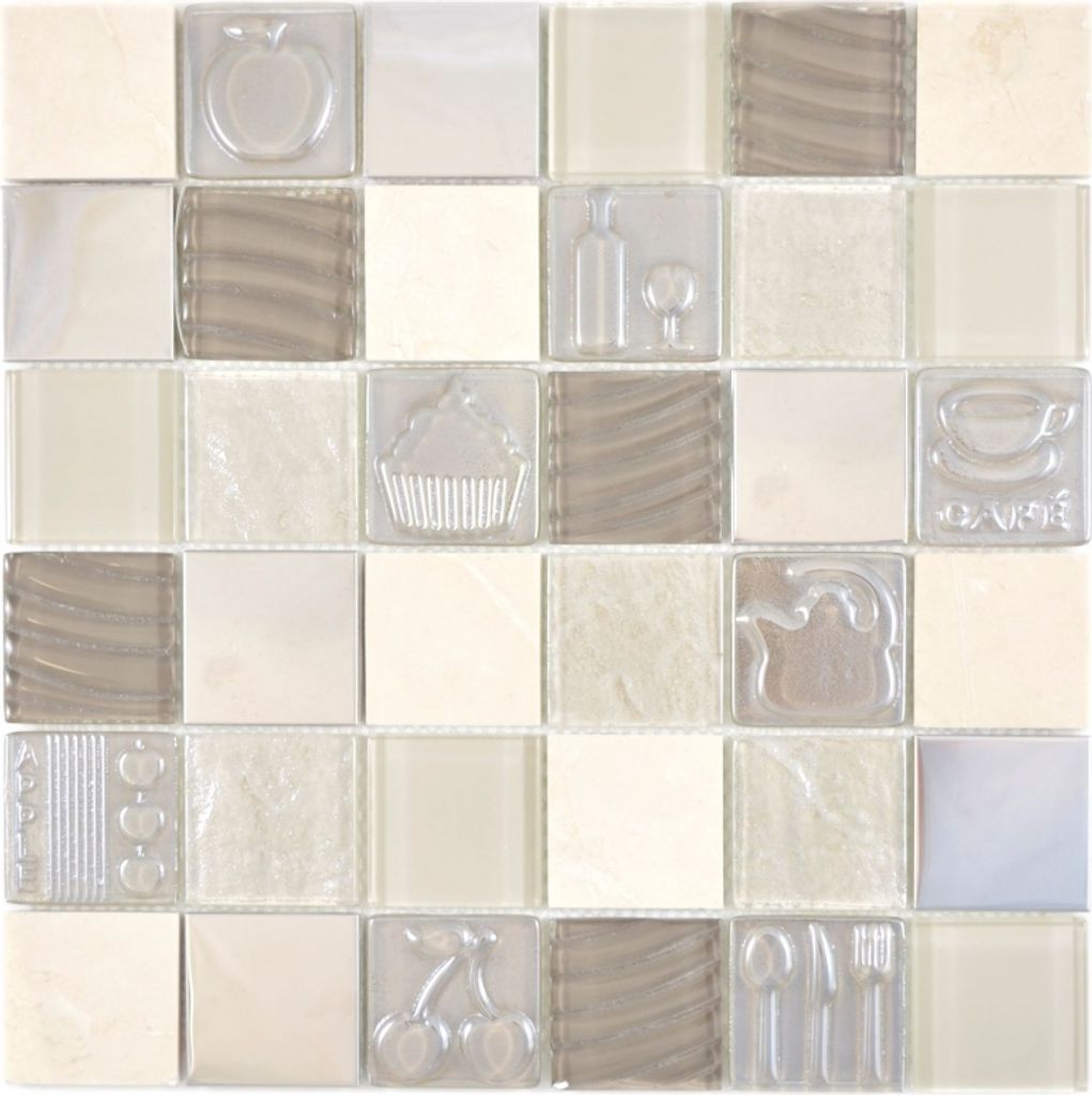 Quadrat Crystal/Stein/Stahl mix Relief beige Mosaikfliese Wand Fliesenspiegel Küche Bad MOS88-1224_f