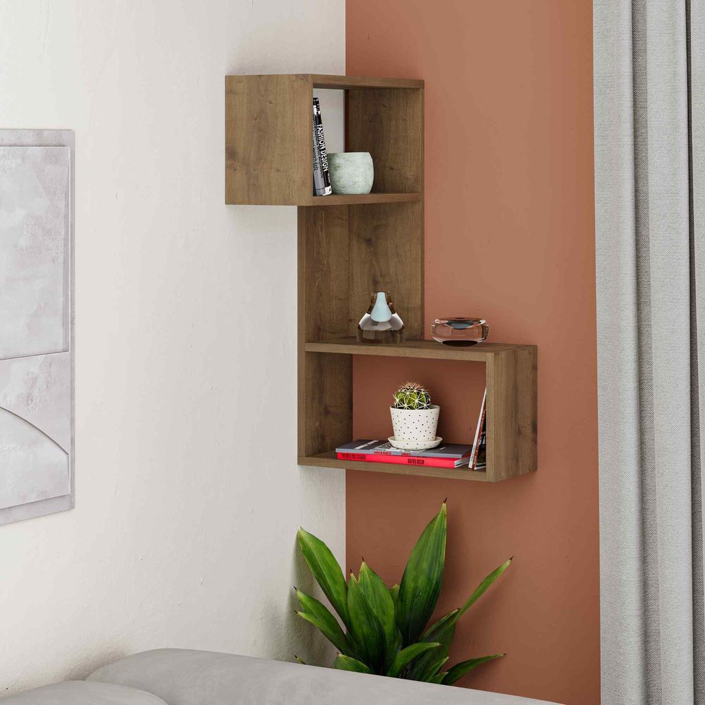 DECORTIE Part Modernes Eckregal Dunkel Eiche Effekt, 67 x 47 x 82 cm