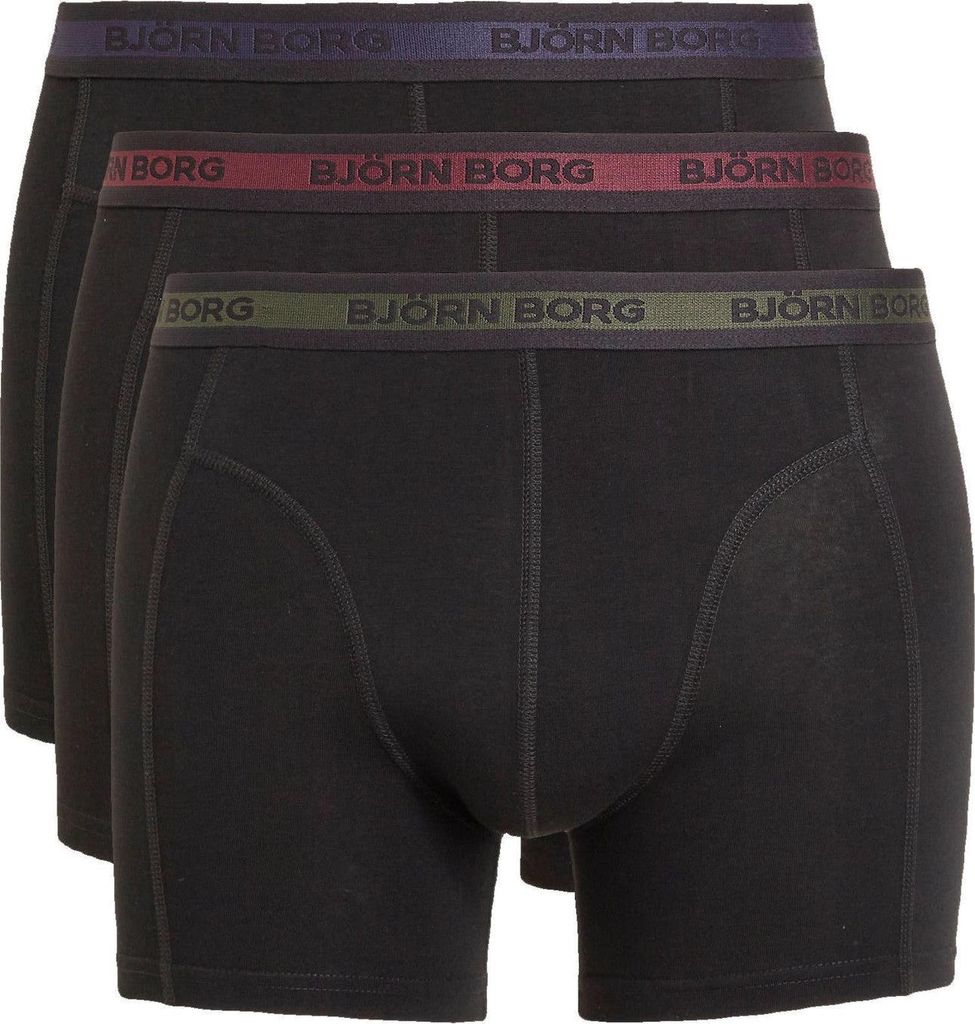 Björn Borg - Herren - 3er-Pack Boxershorts Mit Kontrastfarben - Grau/Grün/Rot/Schwarz - Gr. S