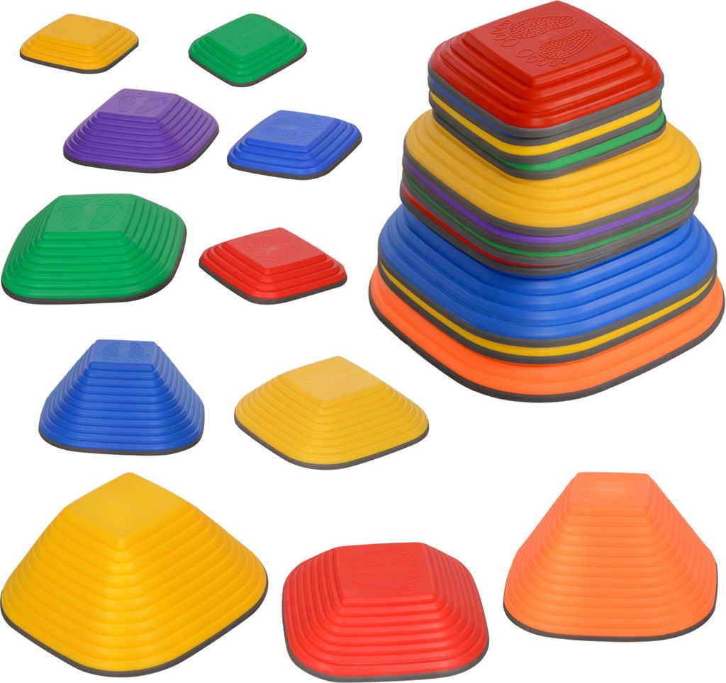 Balance-Trittsteine für Kinder, 11 Teile, Rutschfest, Hindernislauf-Steine, für Motorik-Förderung, Kunststoff, Bunt