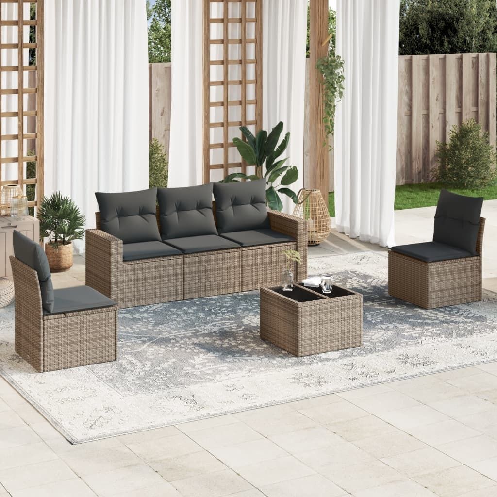 Maison Exclusive - 6-tlg. Garten-Sofagarnitur mit Kissen Grau Poly Rattan