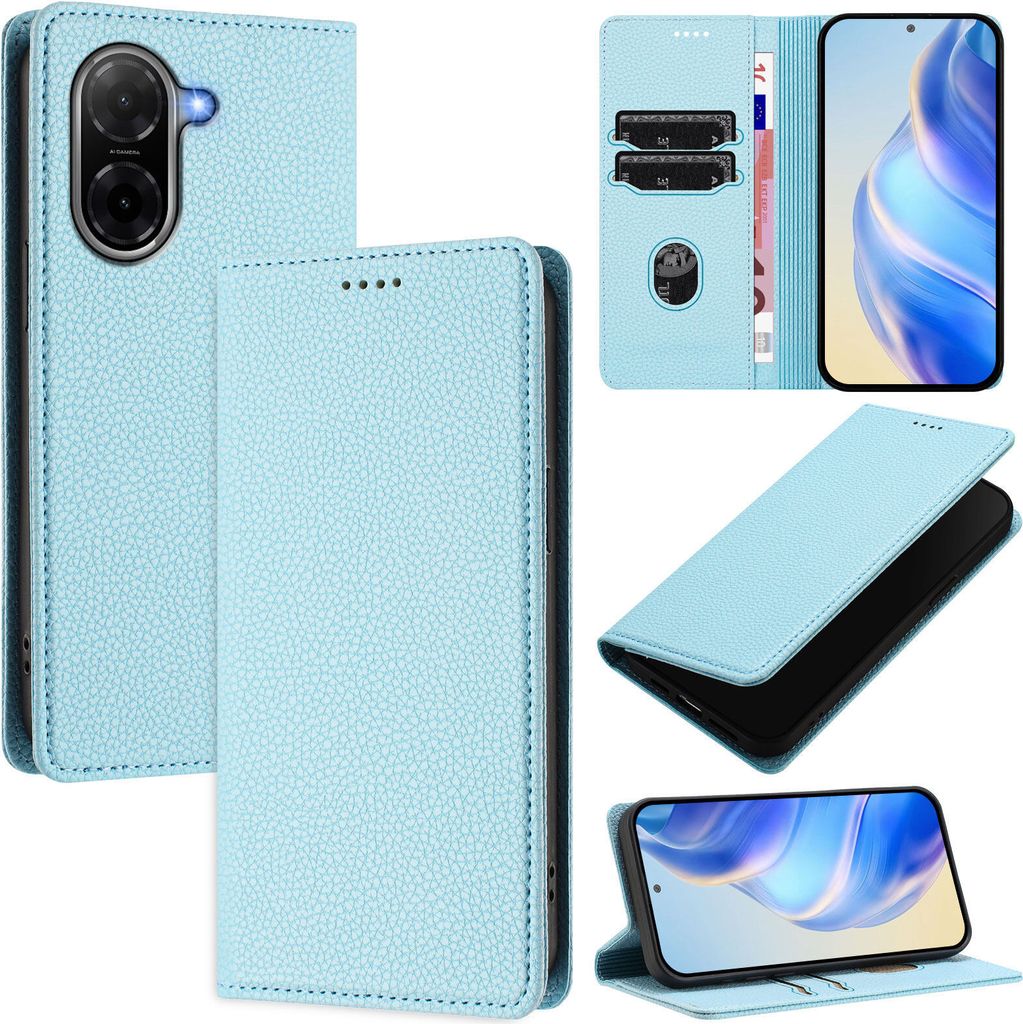 Litchi Leder Handyhülle für Xiaomi Redmi A5 4G/Poco C71 Wallet Kartenfächer Standfunktion Hülle Hellblau
