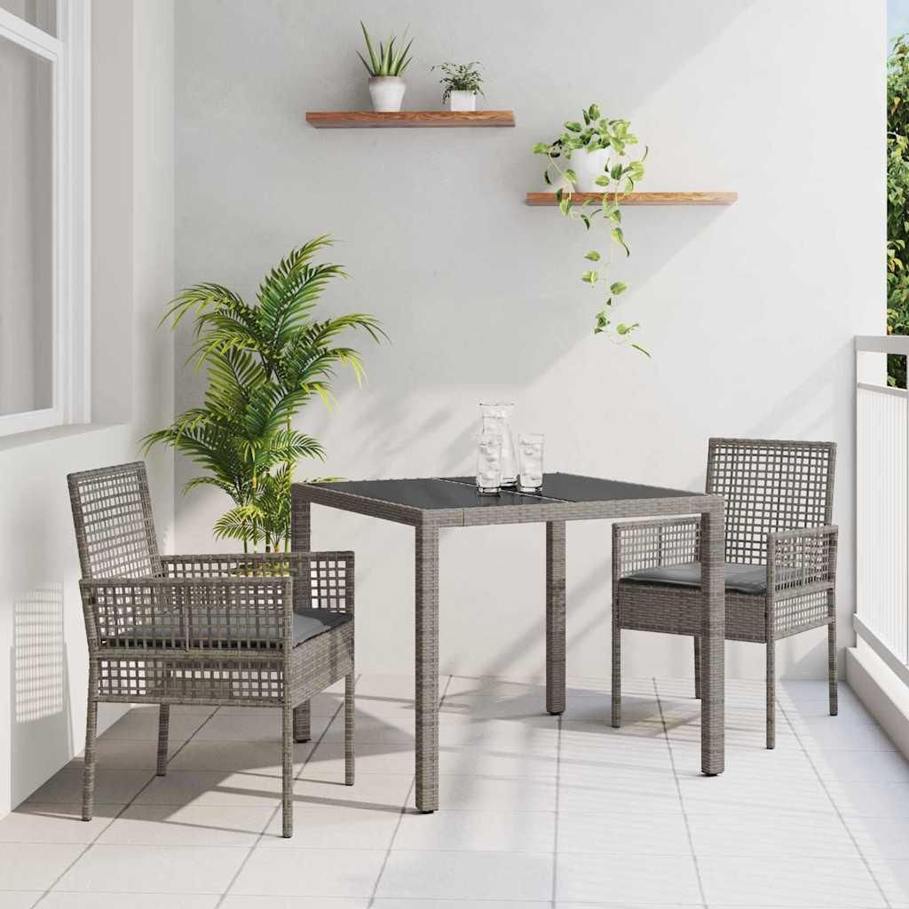 Maison Exclusive - Garten Essgruppe 3 pcs Grau Poly-Rattan