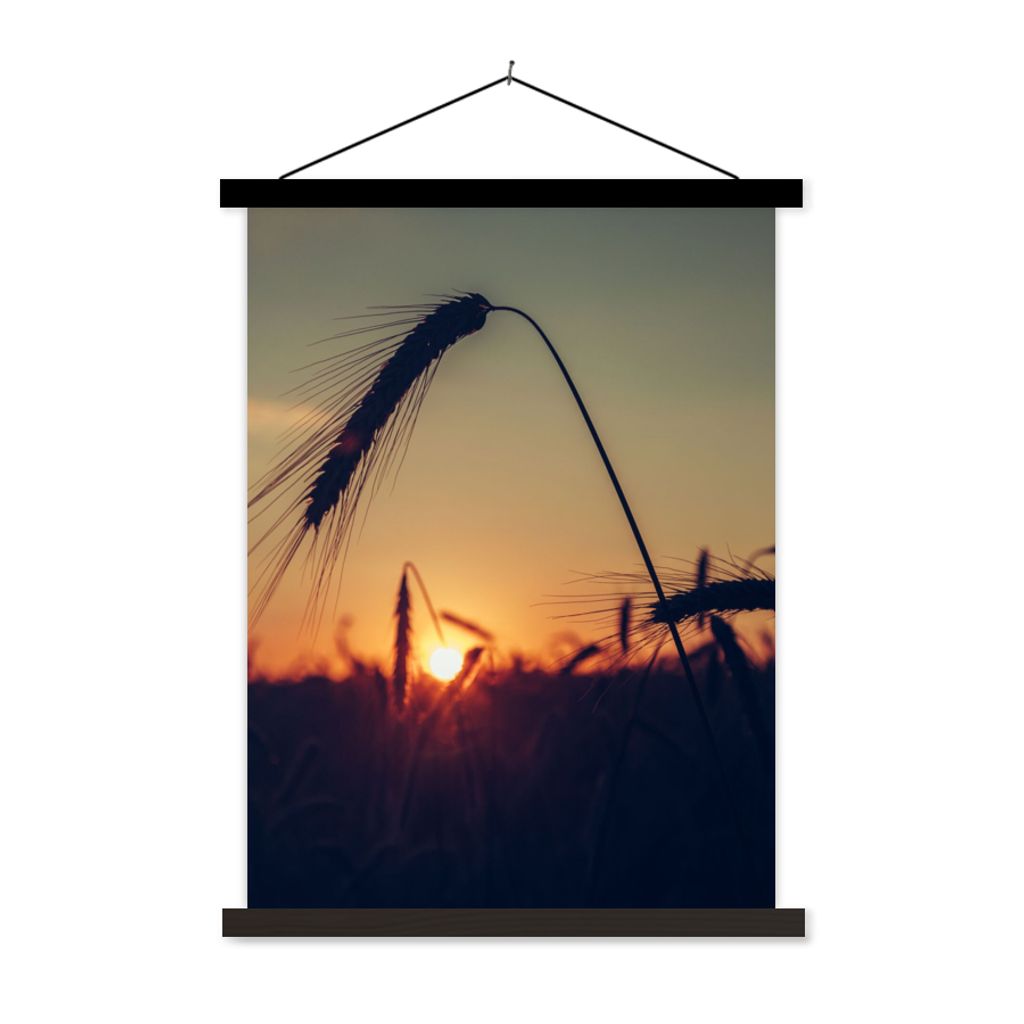 MuchoWow Textilposter Gras - Herbst - Sonnenuntergang - Jahreszeiten - Landschaft 40x53 cm mit schwarzem Rahmen - Abbildung