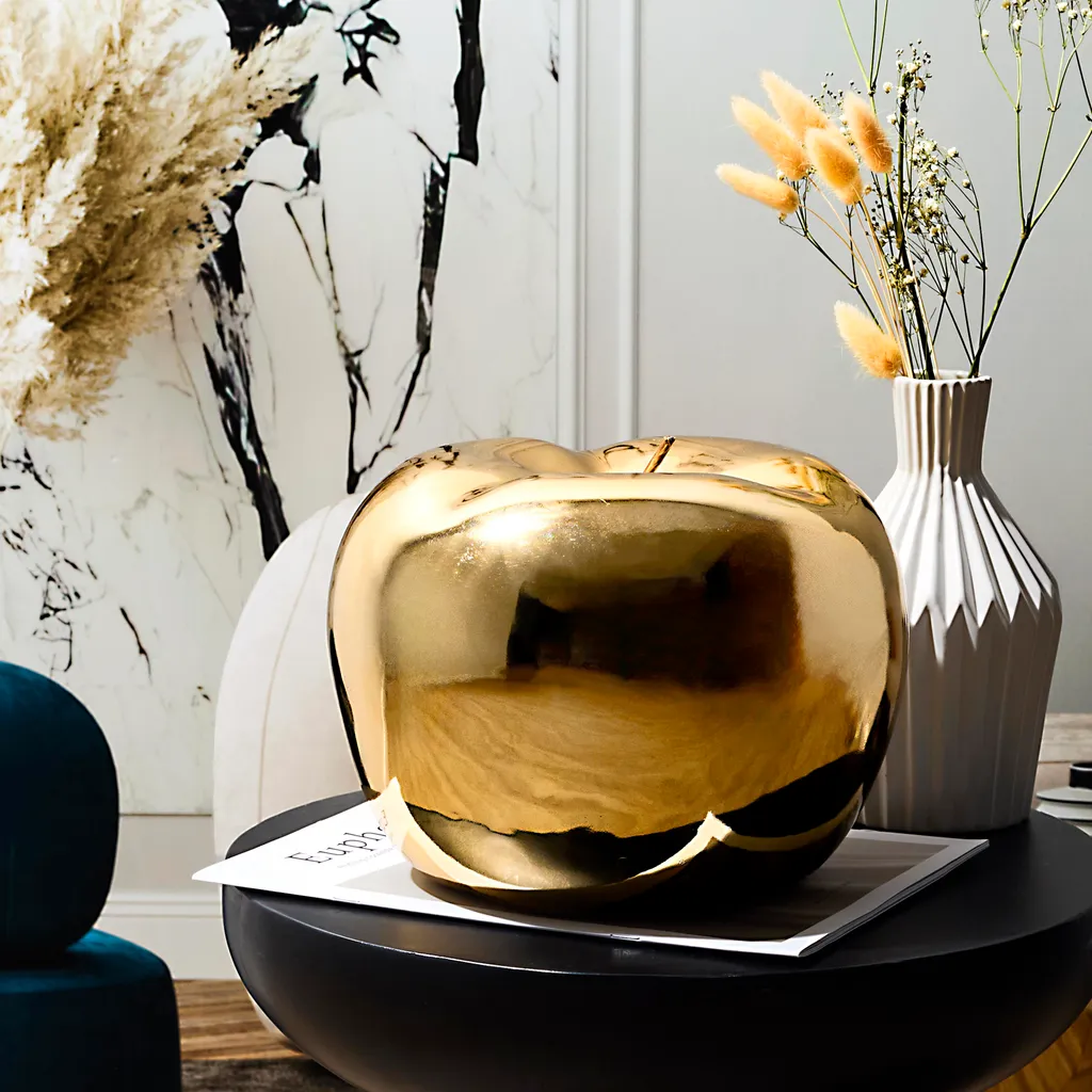 Grande Pomme Déco Dorée 27cm - Finition Brillante pour Salon Moderne