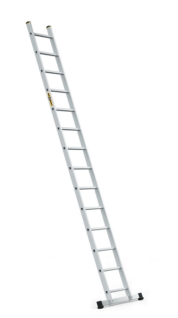 Drabest | Leiter - Aufstiegsleiter - 14 Sprossen - Tragfähigkeit 150 kg - Aluleiter 1x14 Stufen - Professionelle Anlegeleiter