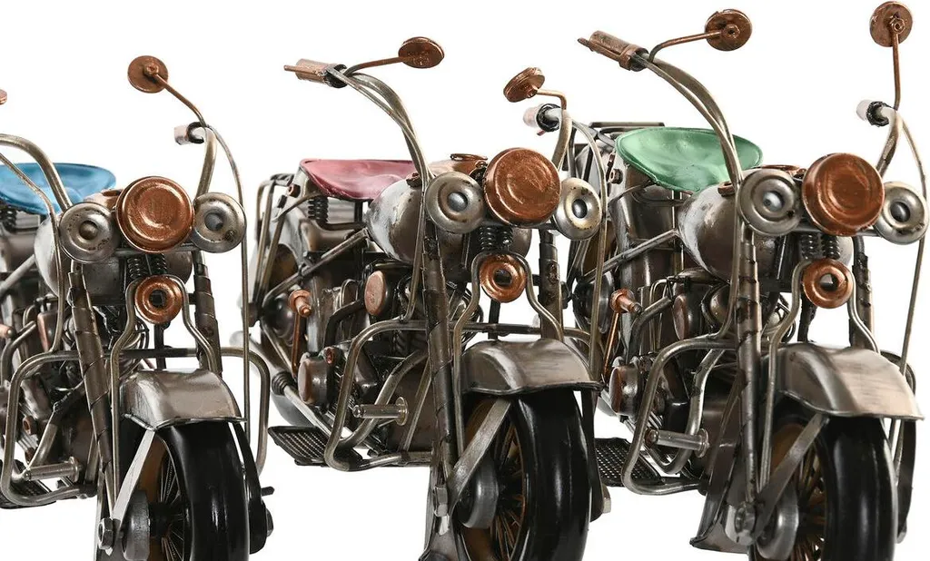 Moto Miniature Vintage 27cm Home Esprit Déco Métal Argent et Couleurs