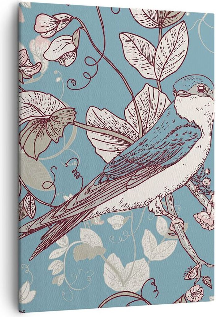 Bild auf Leinwand - Leinwandbild - Einteilig - Vogel Baum modern - 50x70cm - Wand Bild - Wanddeko - Wandbilder - Leinwanddruck - Kunstdruck - Wandd...