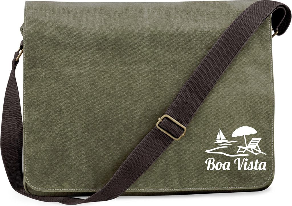 Huuraa Umhängetasche Boa Vista Inselmotiv Kap Verde 14 Liter Military Green Canvas Laptoptasche Geschenkidee