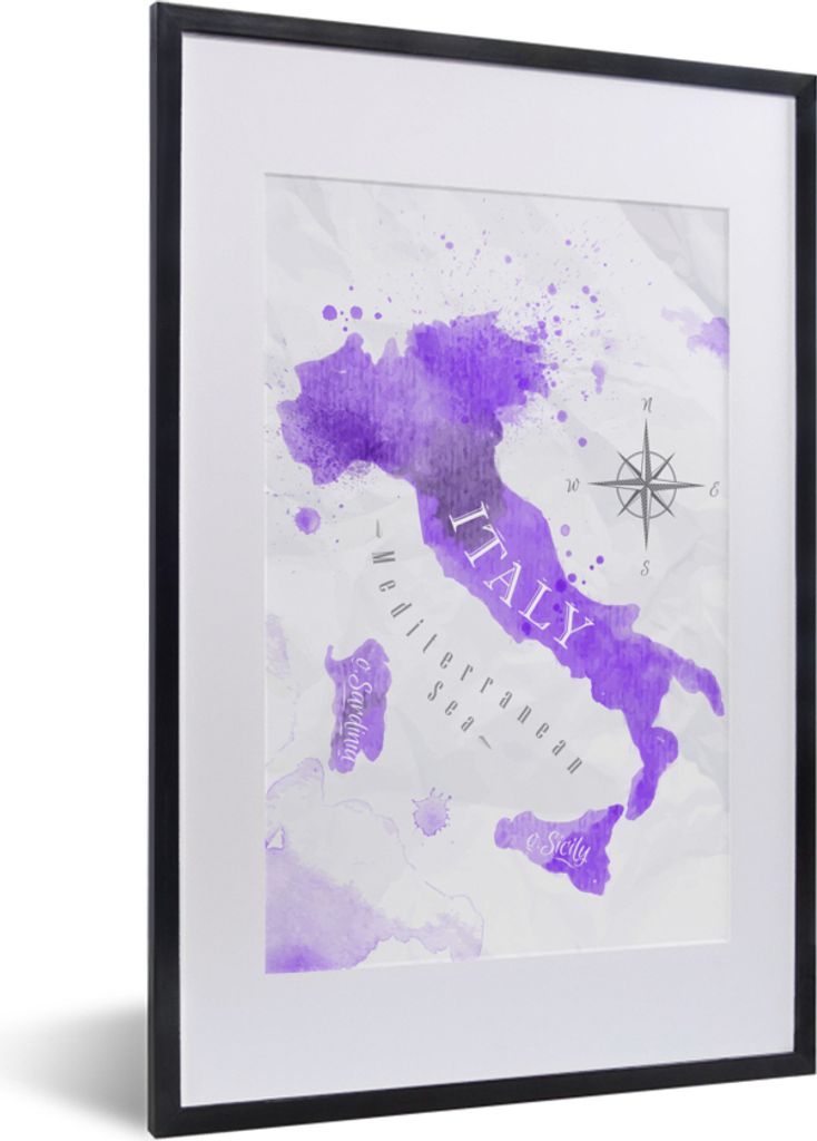 MuchoWow MuchoWow Gerahmtes Poster Karten - Italien - Farbe 40x60 cm - Poster mit zchwarzem Bilderrahmen - Poster in Rahmen