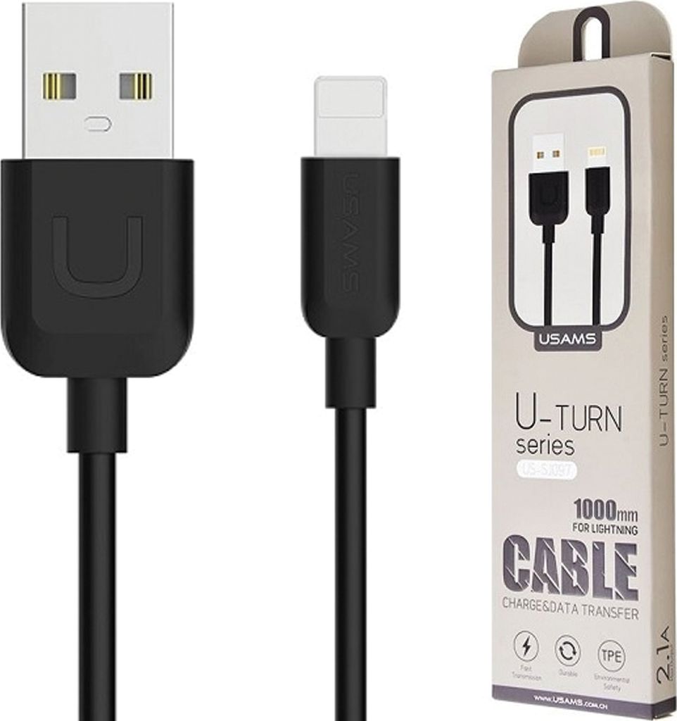 USAMS Lightning-Kabel 1 m Schnellladung Schwarz