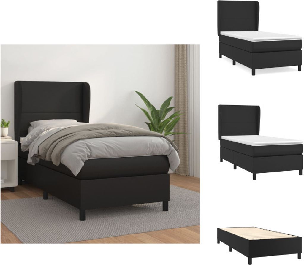 vidaXL Boxspringbett mit Matratze Schwarz 90x200 cm Kunstleder - Betten & Bettgestelle