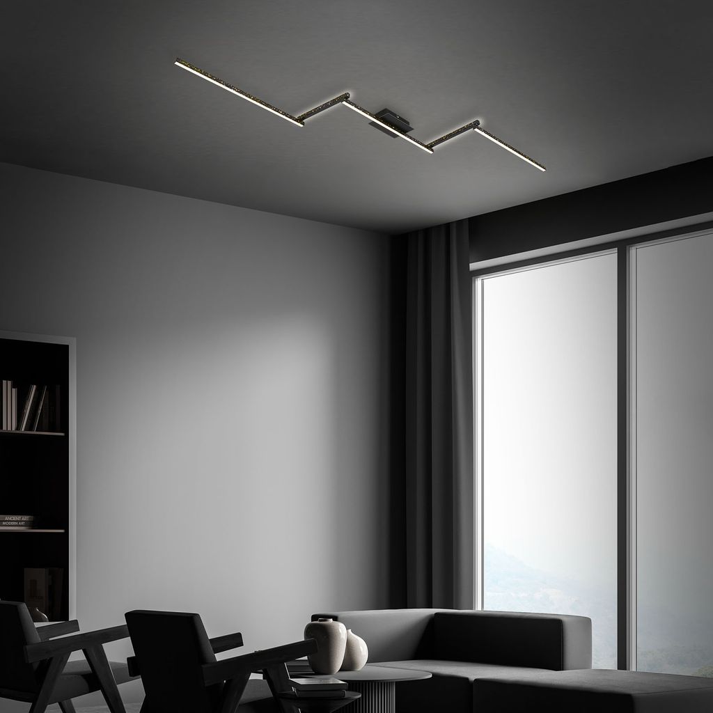 Briloner LED-plafondlamp, 227 cm, zwart, met glanseffect Productafbeelding 
