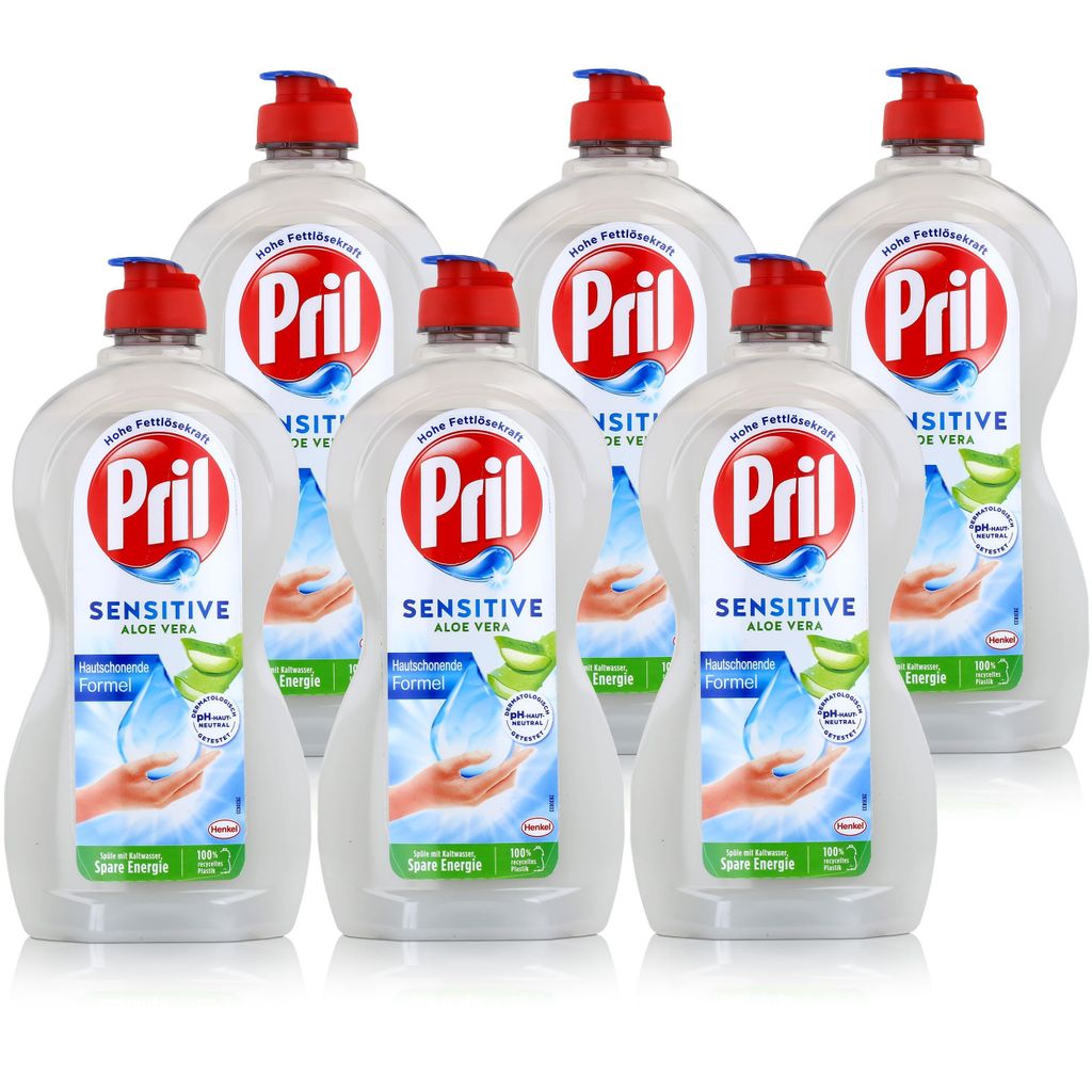 Pril Spülmittel Sensitive Aloe Vera 450ml - Hohe Fettlösekraft (6er Pack)