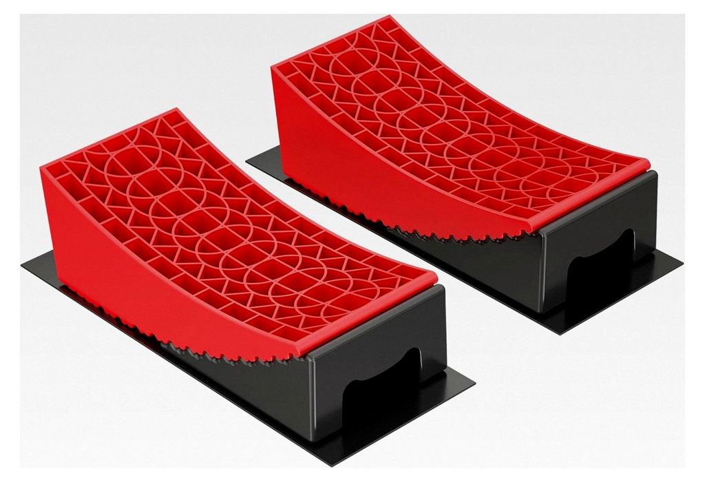 Auffahrkeile für Wohnmobile 10 cm 13,6 t Set mit 2 Rundkeilen, 2 Unterlegkeilen, 1 Gummimatte, 1 Wasserwaage