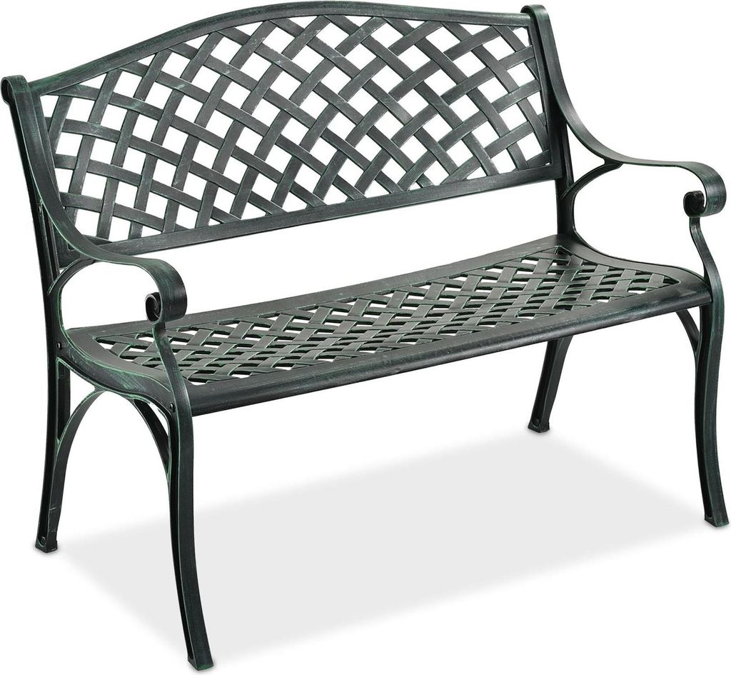 Antike Gartenbank aus Metall, Schwarz & Grün