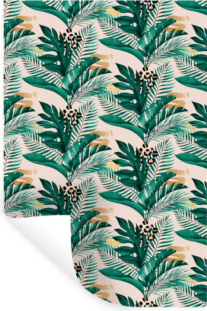 MuchoWow Wandtattoo Wandsticker Wandaufkleber Tropical - Blätter - Pantherdruck 60x90 cm Selbstklebend und Repositionierbar - Sticker - Dekorfolie