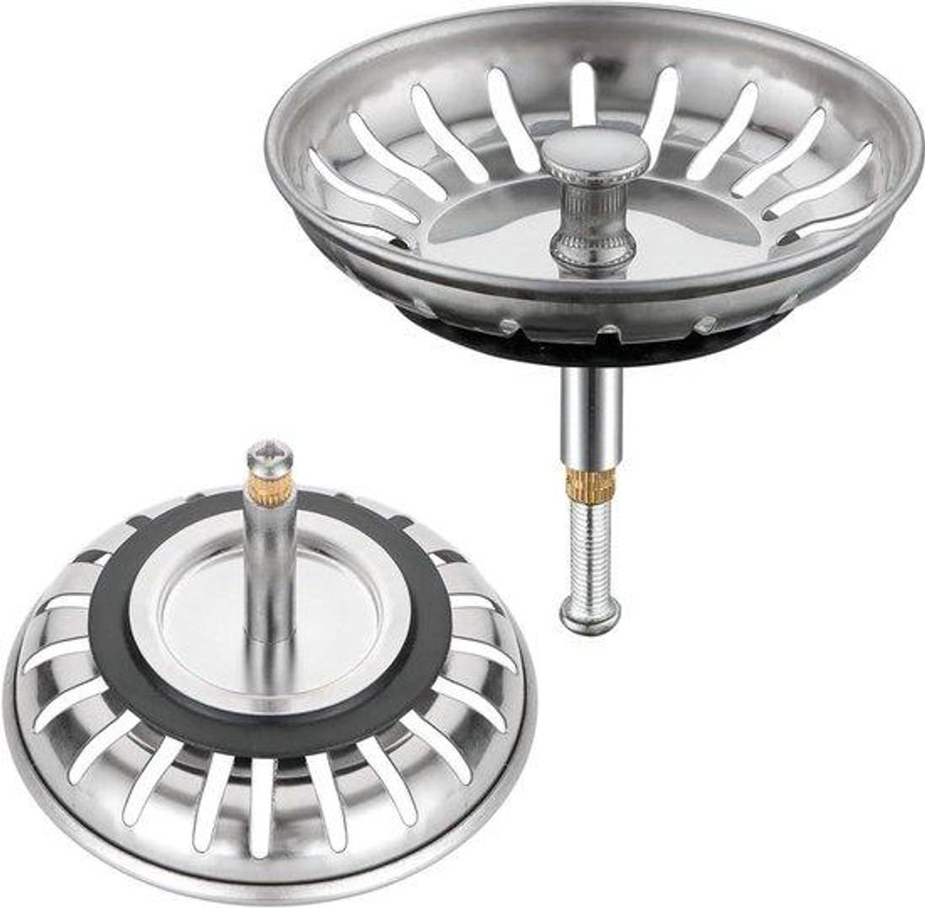 Verstelbare gootsteenzeef en afvoerplug - Roestbestendig metalen voedselafvalfilter - Haarvanger voor standaard afvoeren - 82 mm - 30 mm schroef - ...