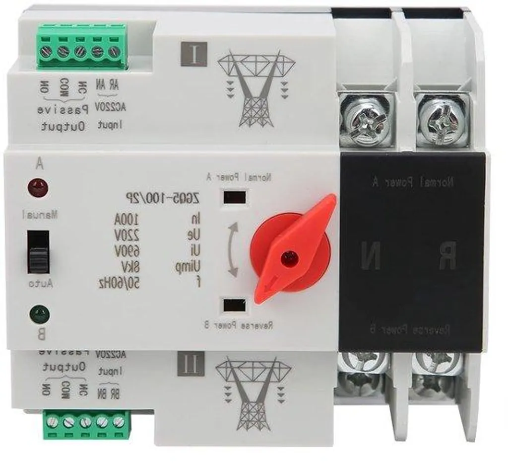 Inverseur de source automatique ATS ZGQ5-100/2P 100A Rail DIN, lot de 2