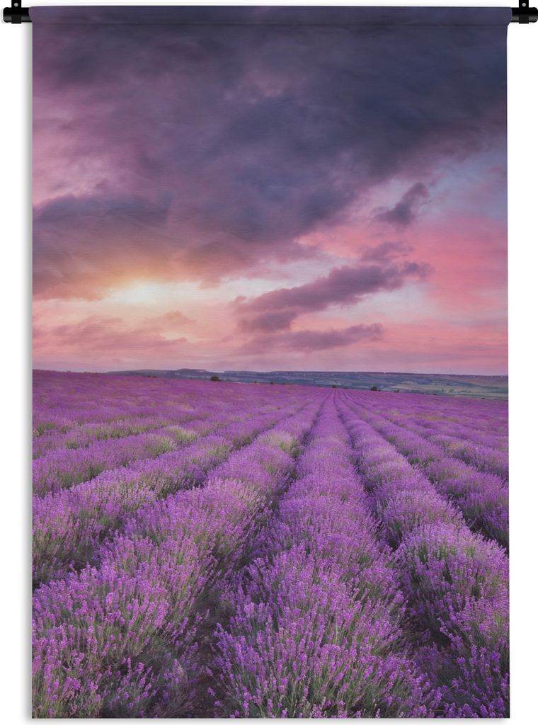MuchoWow Wandteppich Wandbehang Lavendel - Lila - Wolken - Blumen 90x135 cm Tapisserie Dekoration Wandtuch - Baumwolle - Wandskulptur