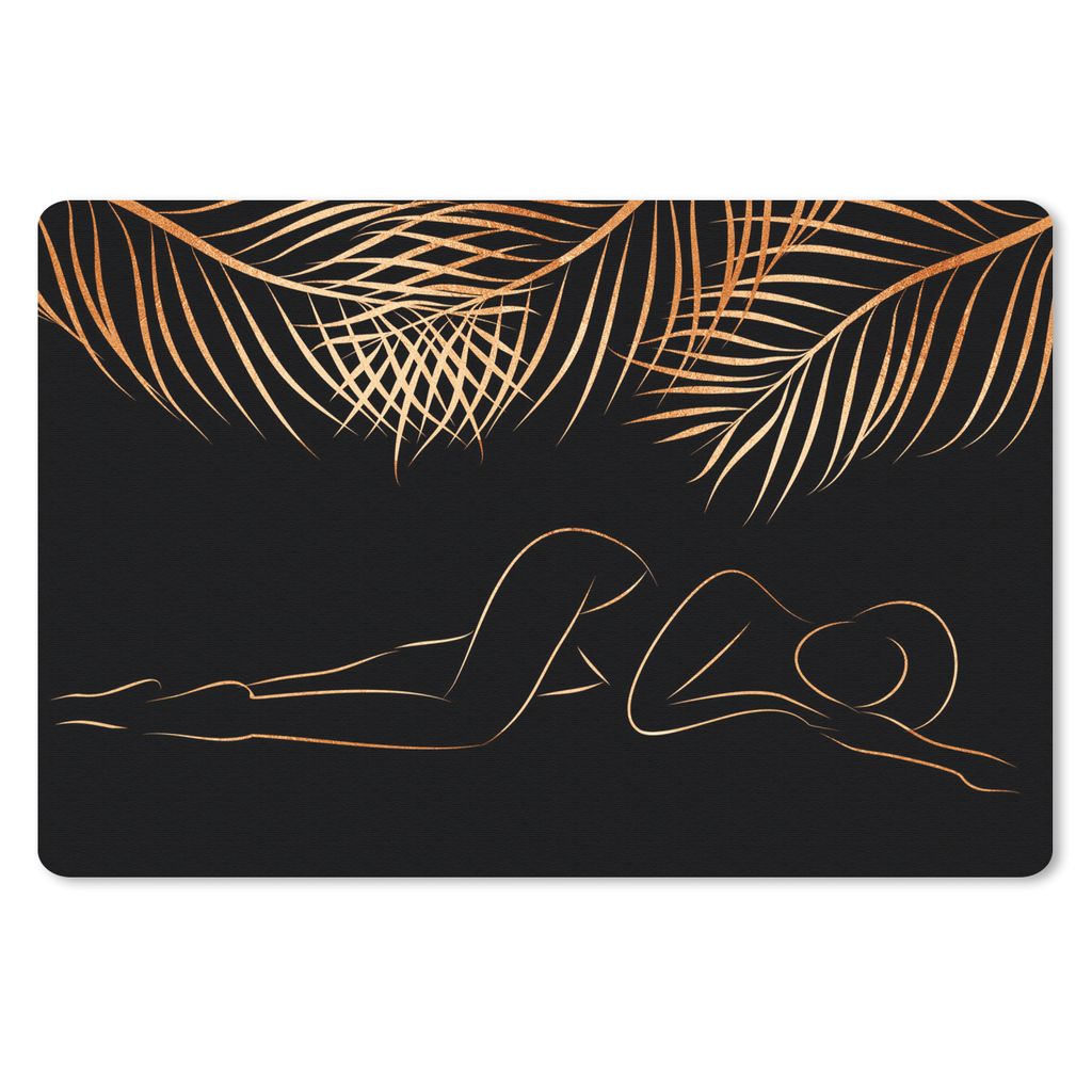 MuchoWow Mauspad Mousepad Frau - Palmwedel - Gold - Strichzeichnung 27x18 cm - Mousepads - Maus Mat - Pad - Mausunterlage - Büroartikel - Desk M...