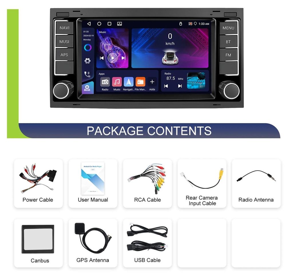 Android Autoradio für VW Touareg - Doppel-DIN - 17,8 cm Touchscreen 1024x600 - Android 13 - 4 GB RAM 64 GB ROM - 2,0 GHz - GPS, RDS