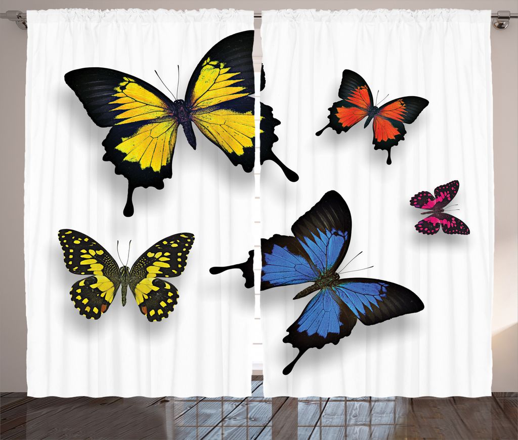 ABAKUHAUS Schmetterling Rustikaler Vorhang, Natur-Motten-Flügel, Wohnzimmer Universalband Gardinen mit Schlaufen und Haken, 280 x 225 cm, Mehrfarbig