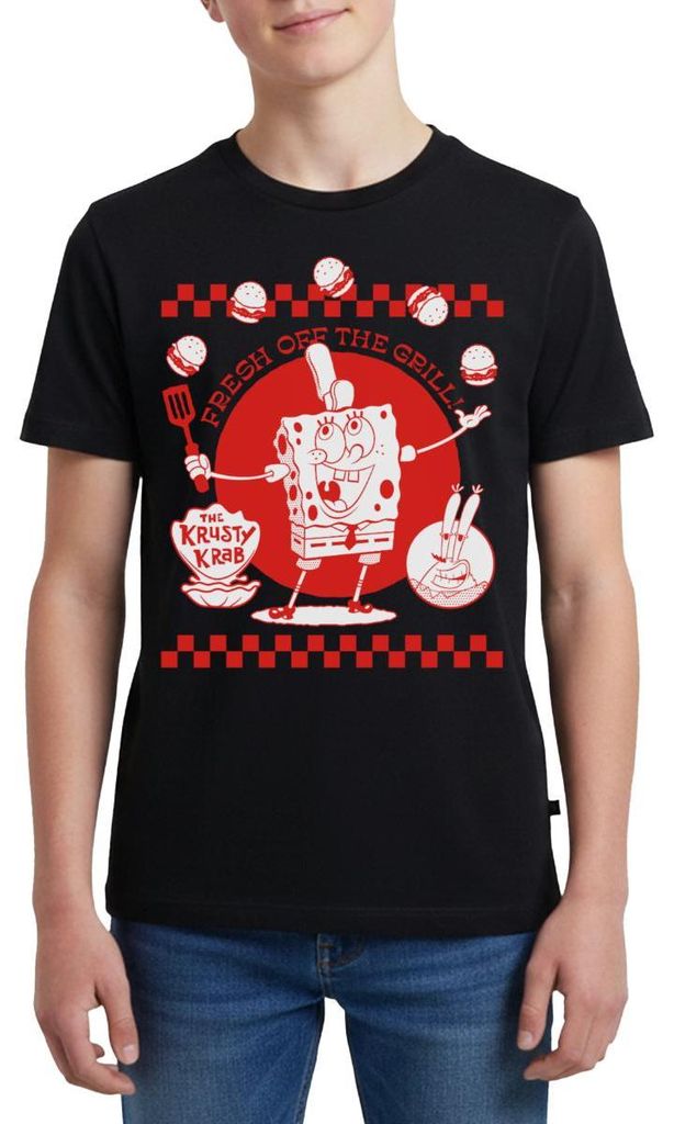 Spreadshirt Spongebob Schwammkopf Fresh Off The Grill Teenager Premium T-Shirt, 146/152 (10 Jahre), Schwarz