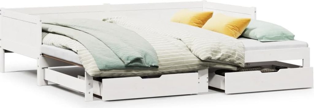 Tagesbett Ausziehbar mit Schubladen ohne Matratze Weiß 90x190cm